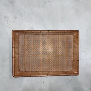 Vintage Woven Bamboo Rattan Tray Rectangular Boho MCM Decor Estate Find